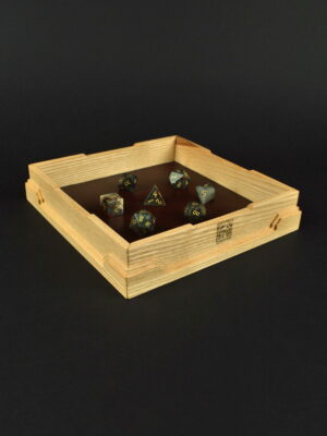 DYS-Ash-Full-dice-square-dice-roling-tray-UK-ttrpg-board-game-dnd Ash Stout-Heart Square Dice Tray - Full view with dice