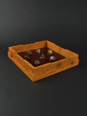 DYS-Cherry-Full-dice-dice-tray-UK-ttrpg-board-game-dnd Cherry Stout-Heart Dice Tray - UK made - Full view with dice
