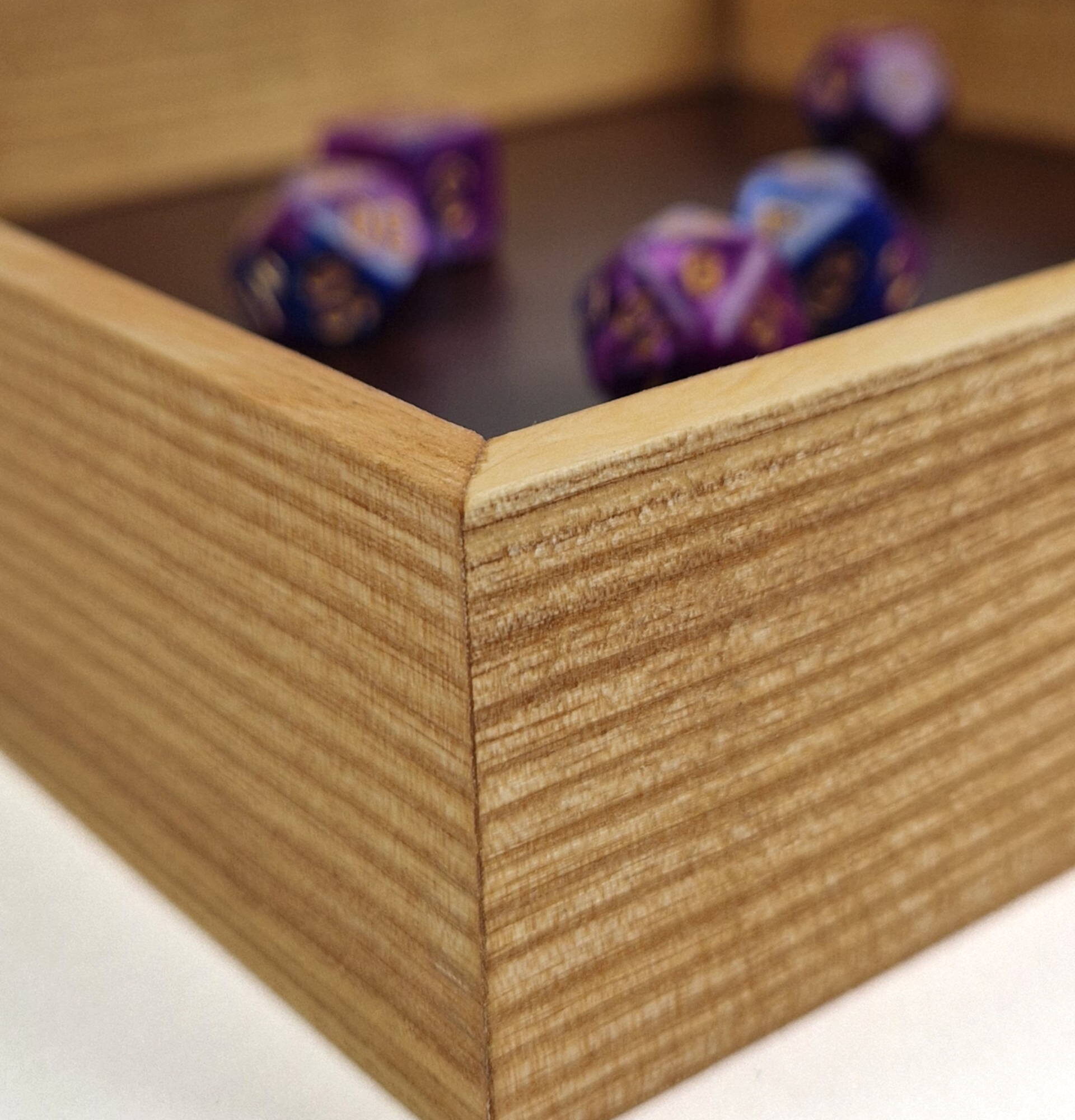 Gaming Dice Tray - Ash Artisan - Corner view with dice