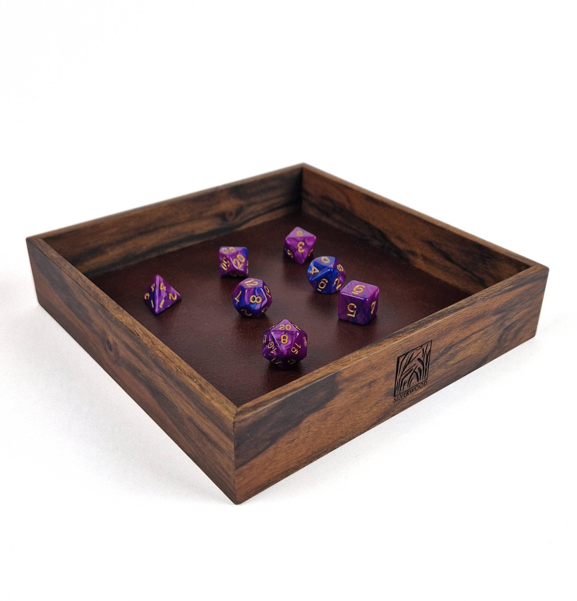 Wooden Dice Tray - Walnut Artisan Tray - Full view with dice