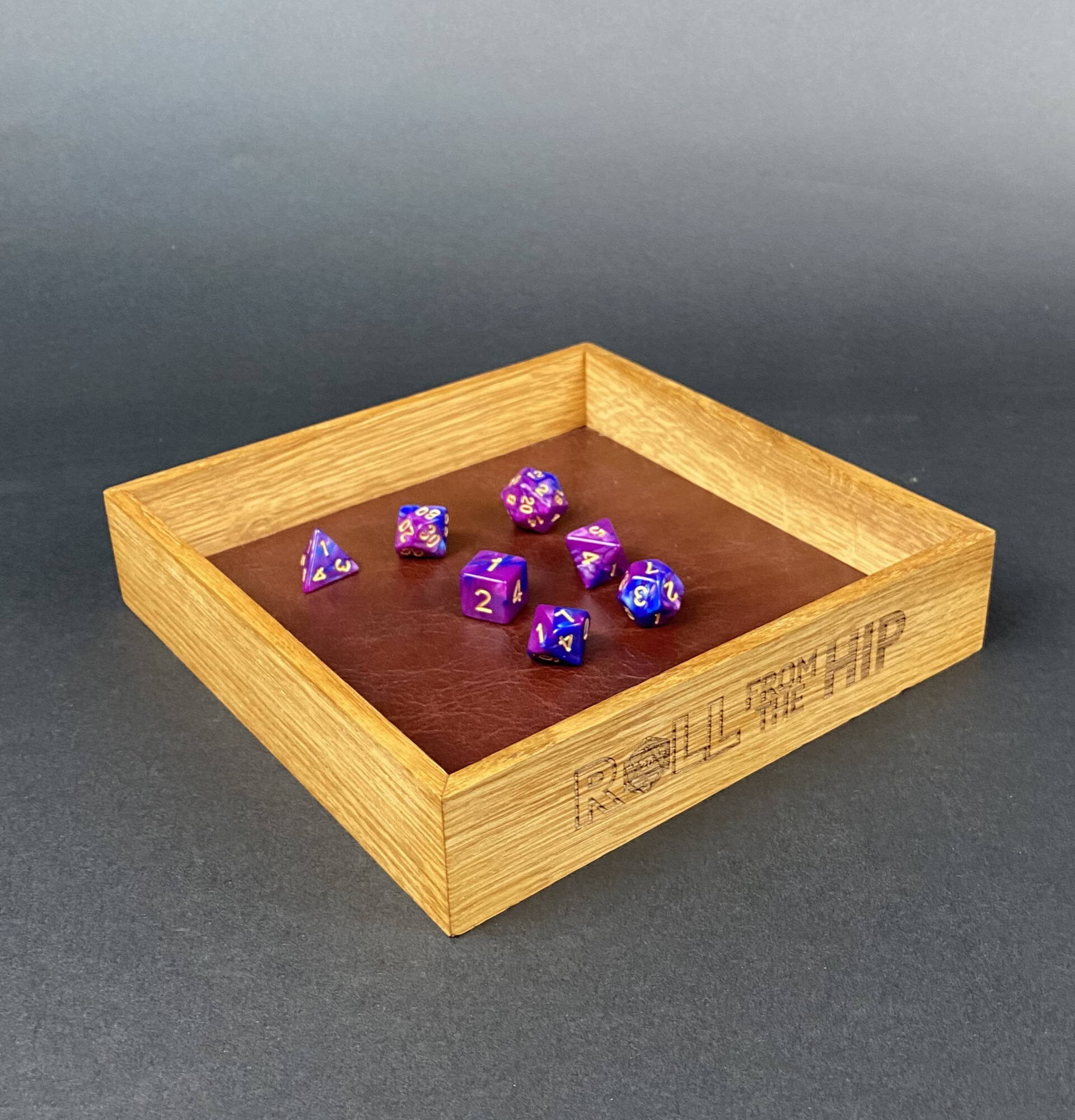 DYORFTH1 Roll From The Hip branded Oak Dice Tray by Silverwood Gaming