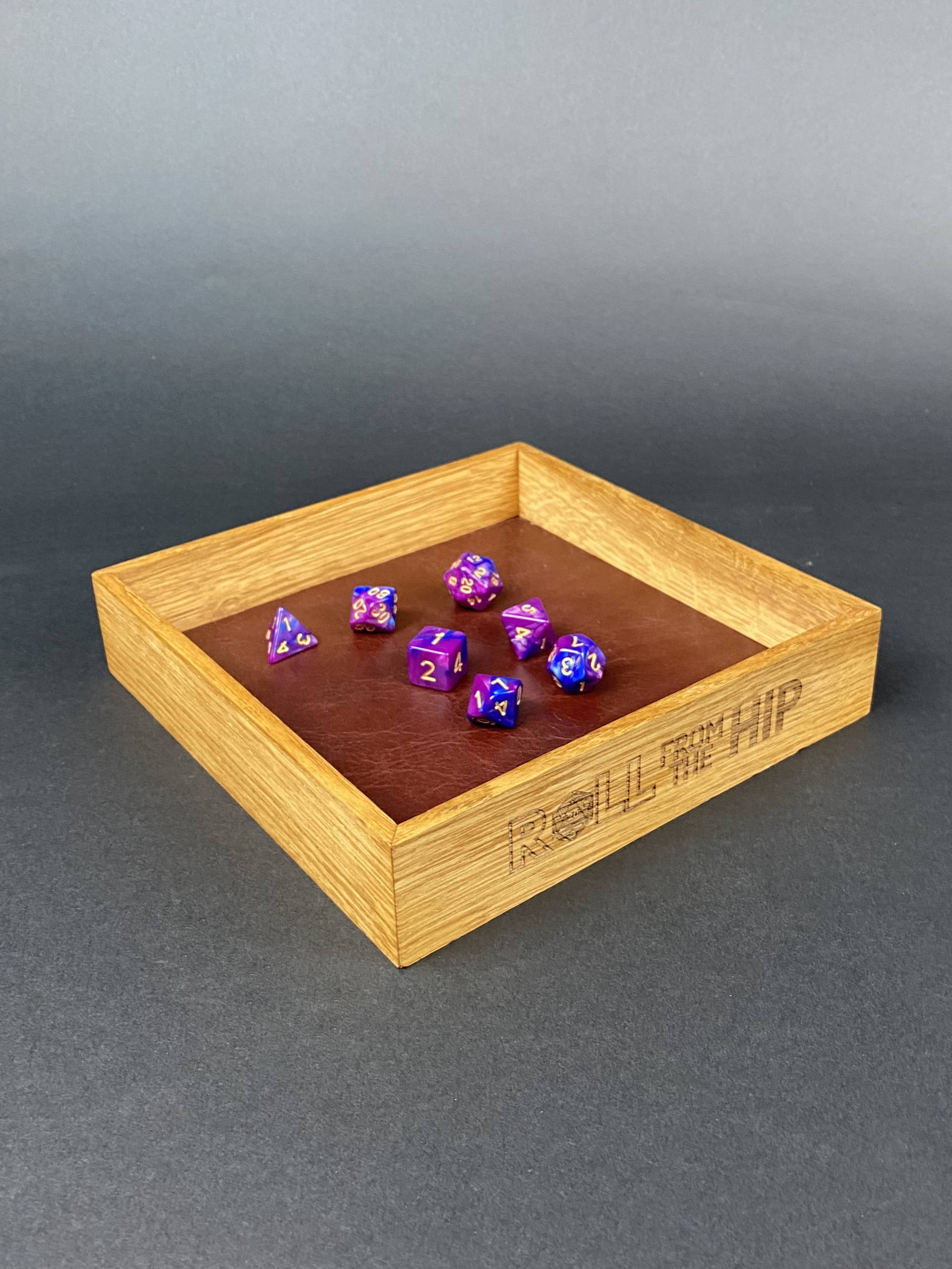 DYORFTH1 Roll From The Hip branded Oak Dice Tray by Silverwood Gaming